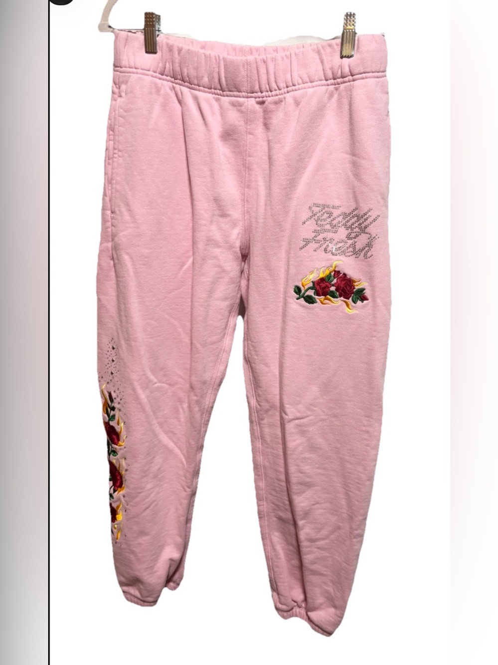 Teddy Fresh floral embroidered Pink Drawstring Sweatpants SMALL